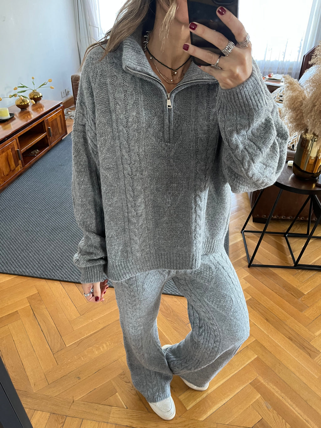 Grey Braided Quarter Neck Set