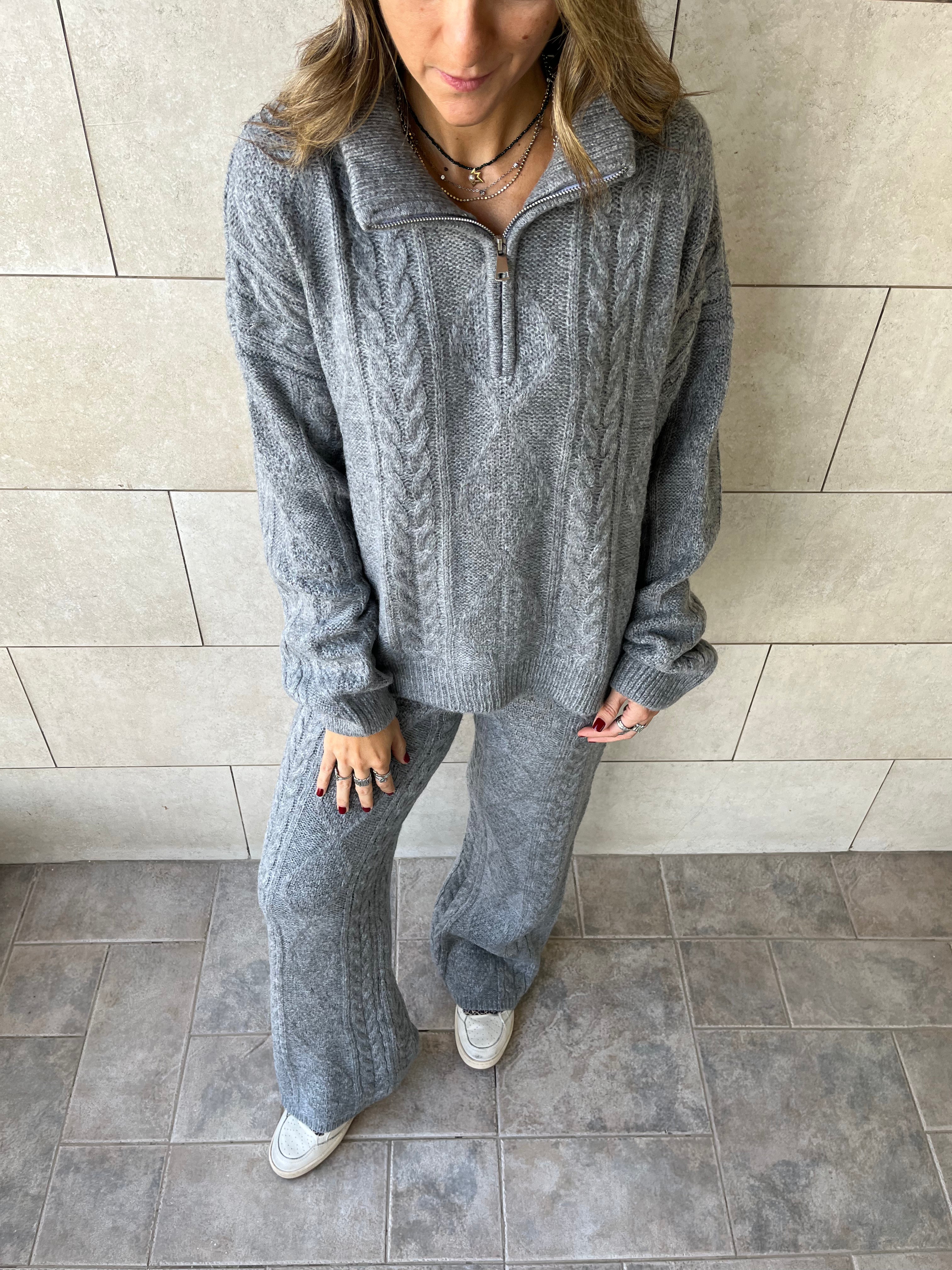 Grey Braided Quarter Neck Set