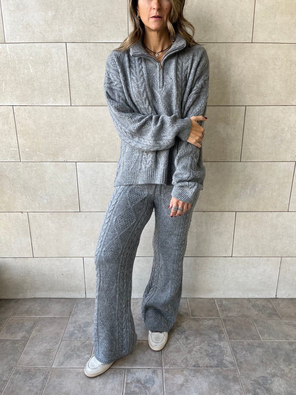 Grey Braided Quarter Neck Set