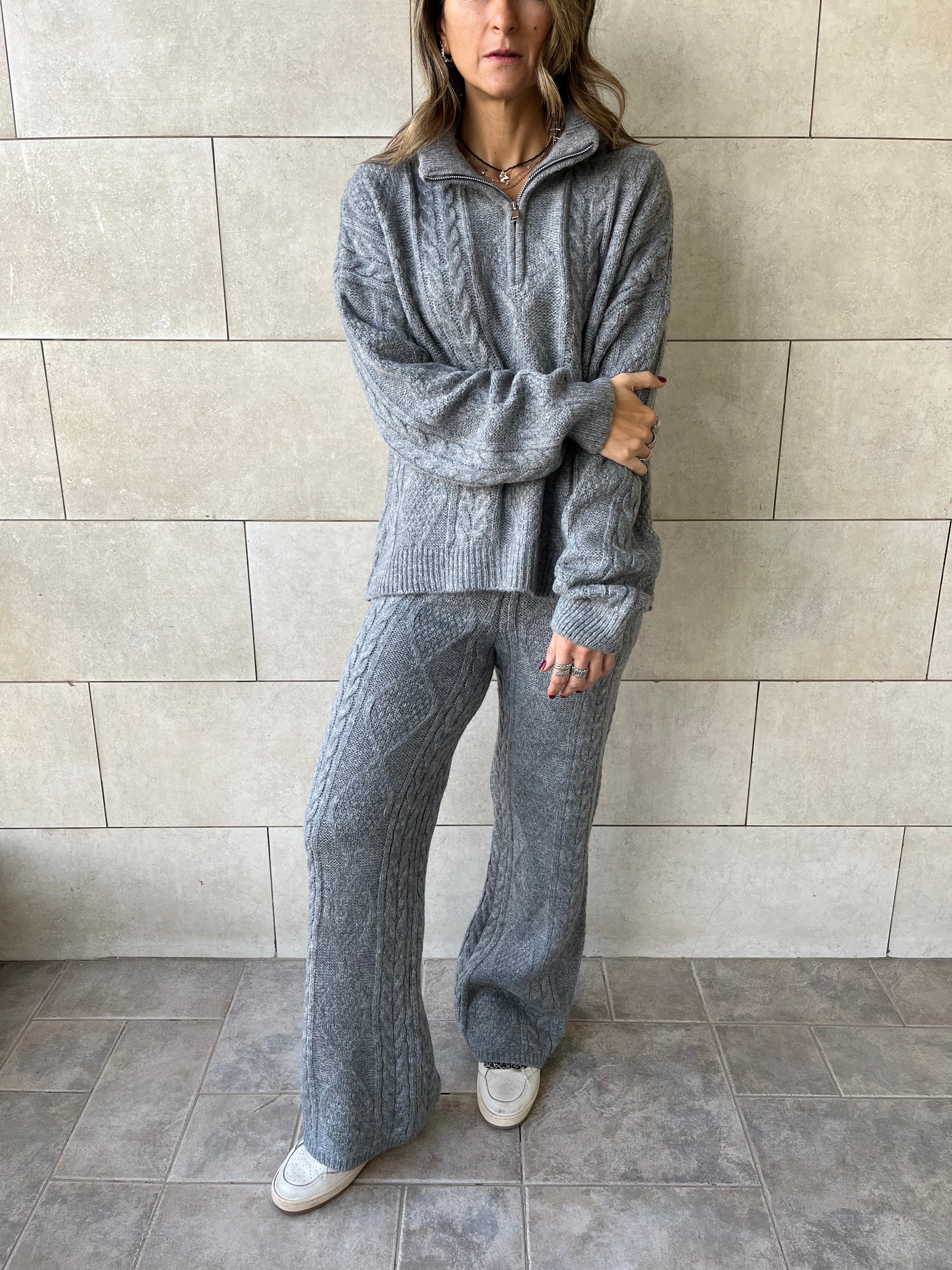 Grey Braided Quarter Neck Set