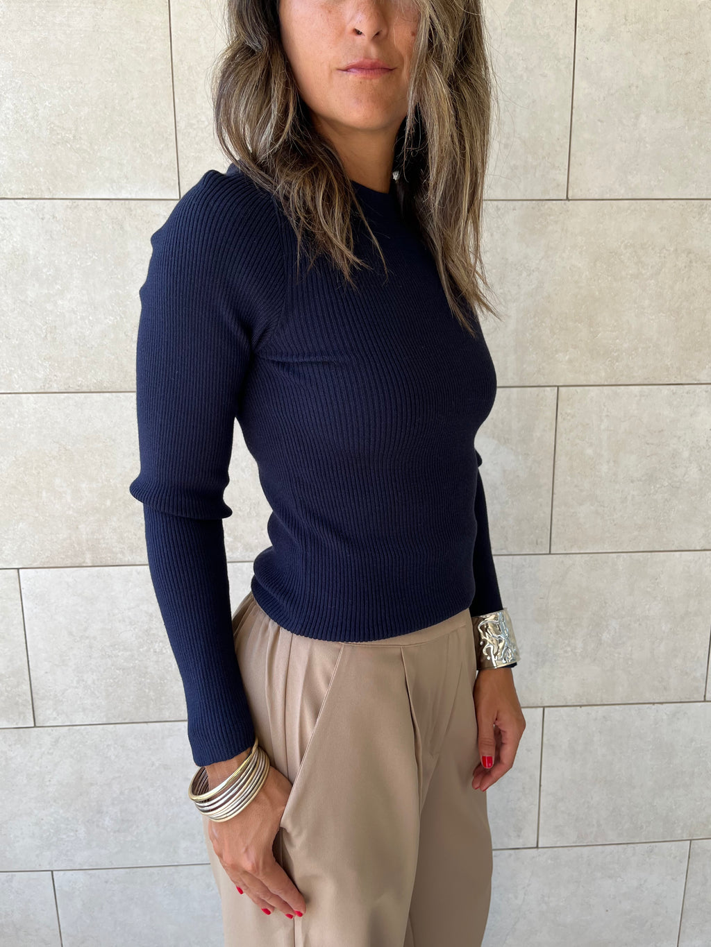 Navy Crewneck Contour Elevated Pullover