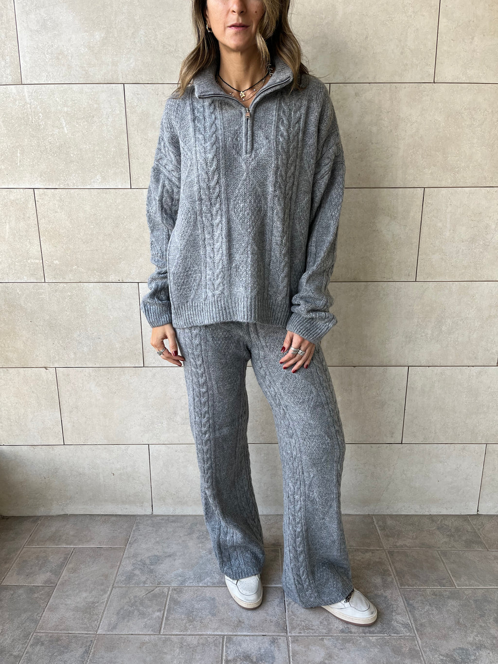 Grey Braided Quarter Neck Set