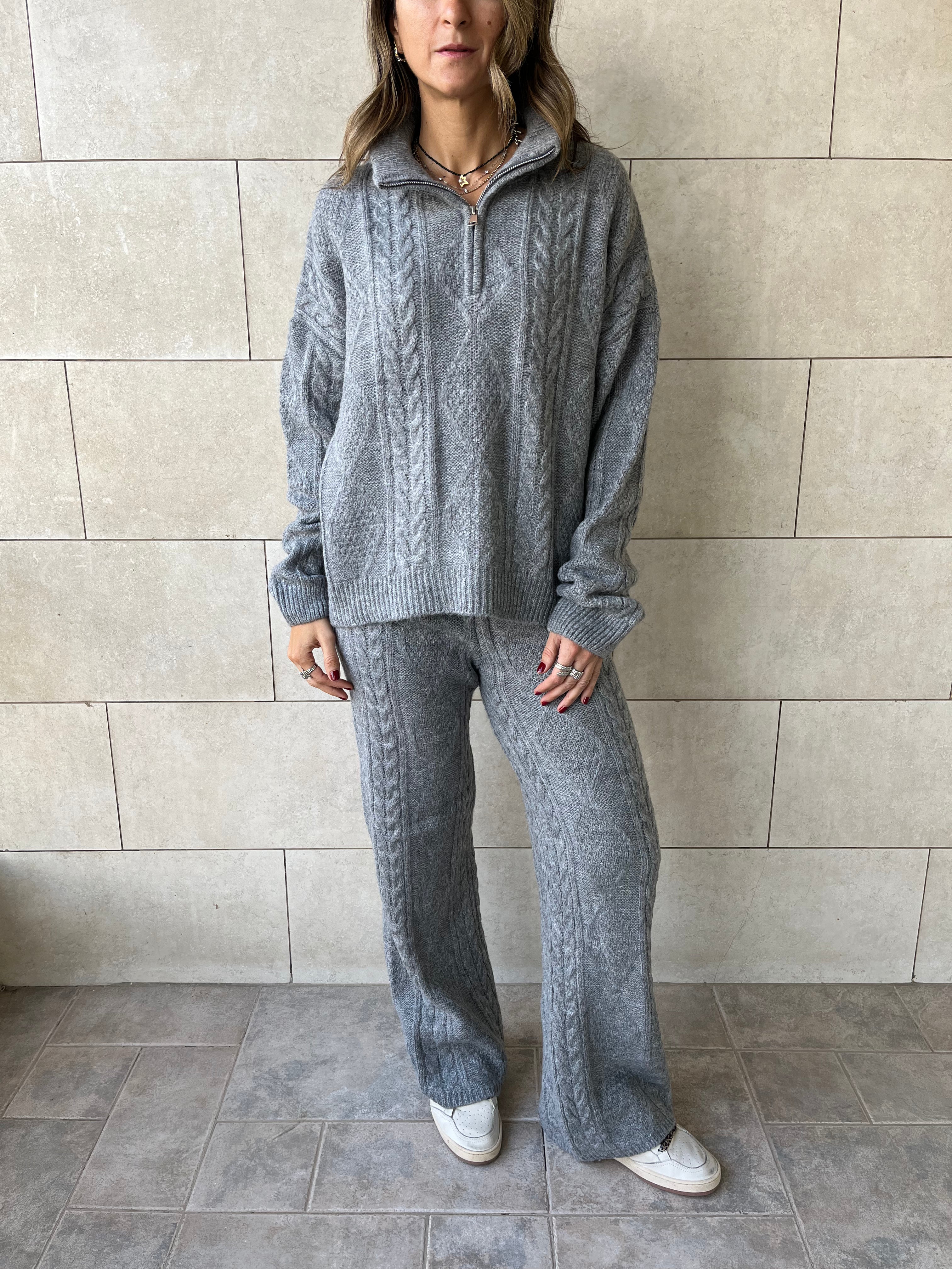 Grey Braided Quarter Neck Set