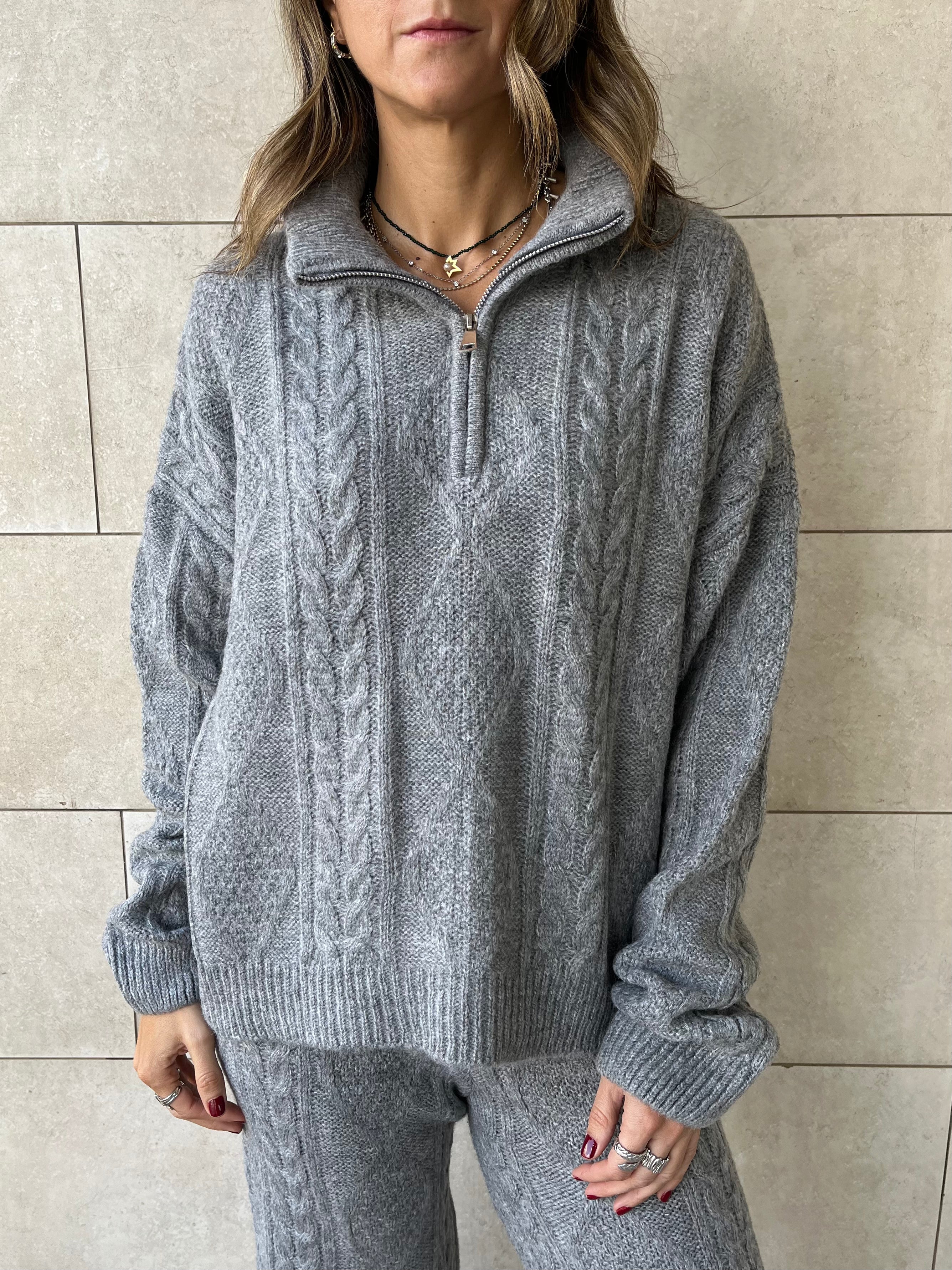 Grey Braided Quarter Neck Set