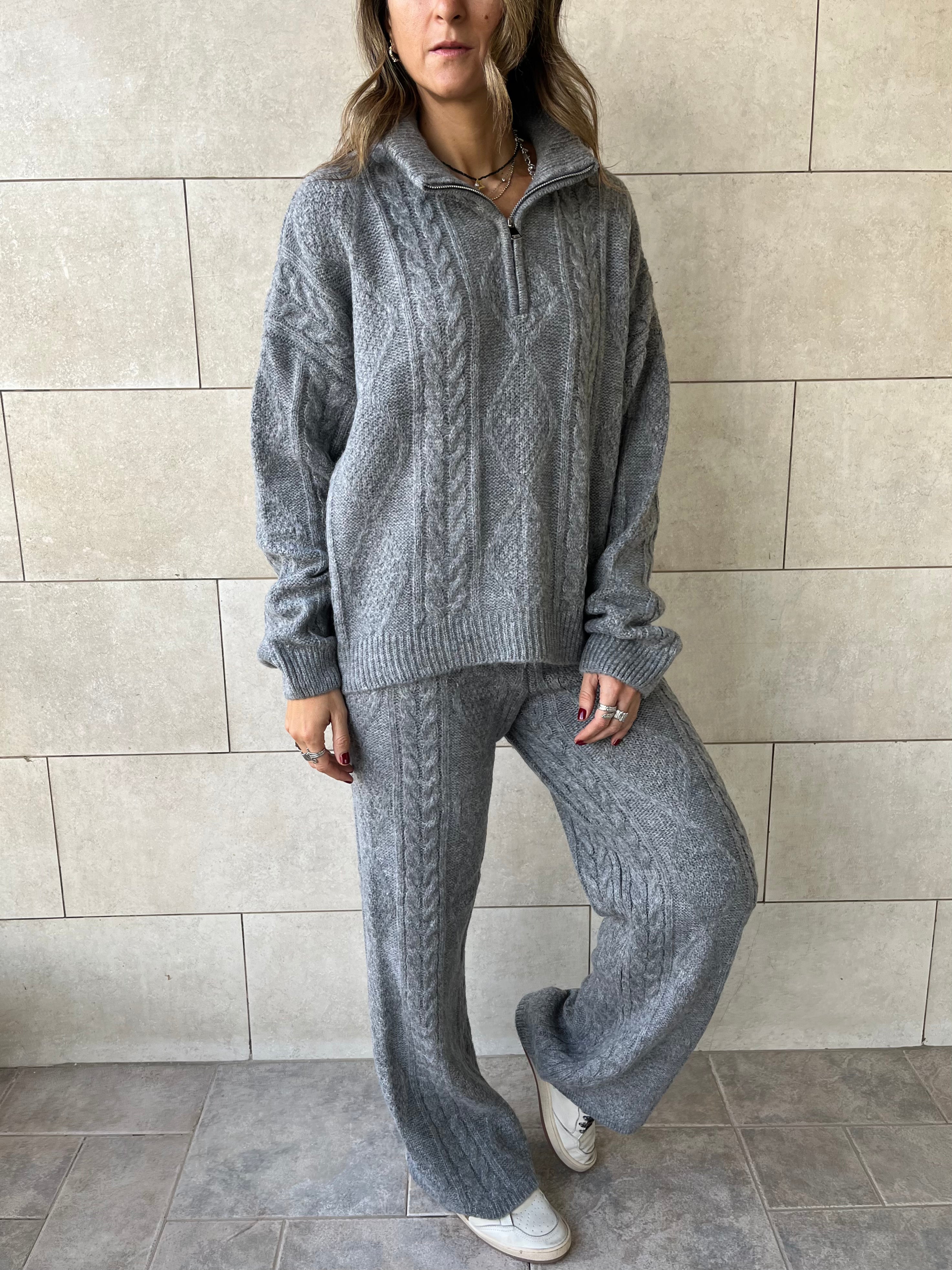Grey Braided Quarter Neck Set