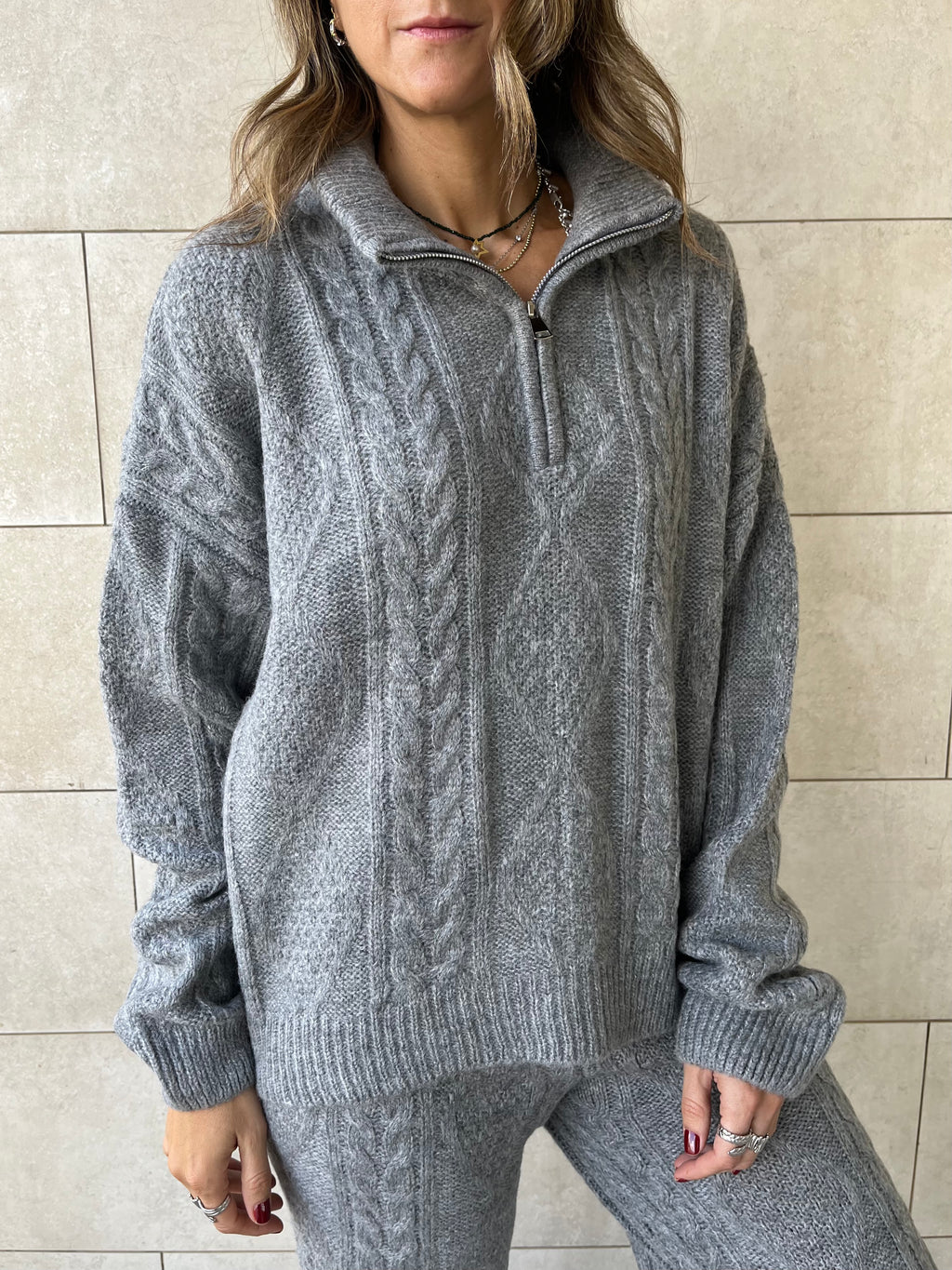 Grey Braided Quarter Neck Set