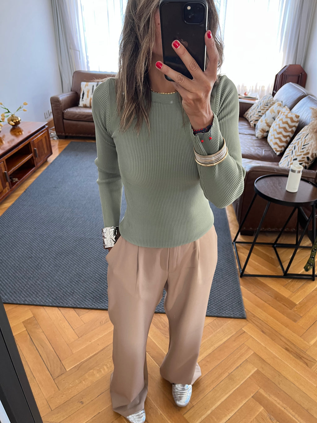 Pistachio Crewneck Contour Elevated Pullover