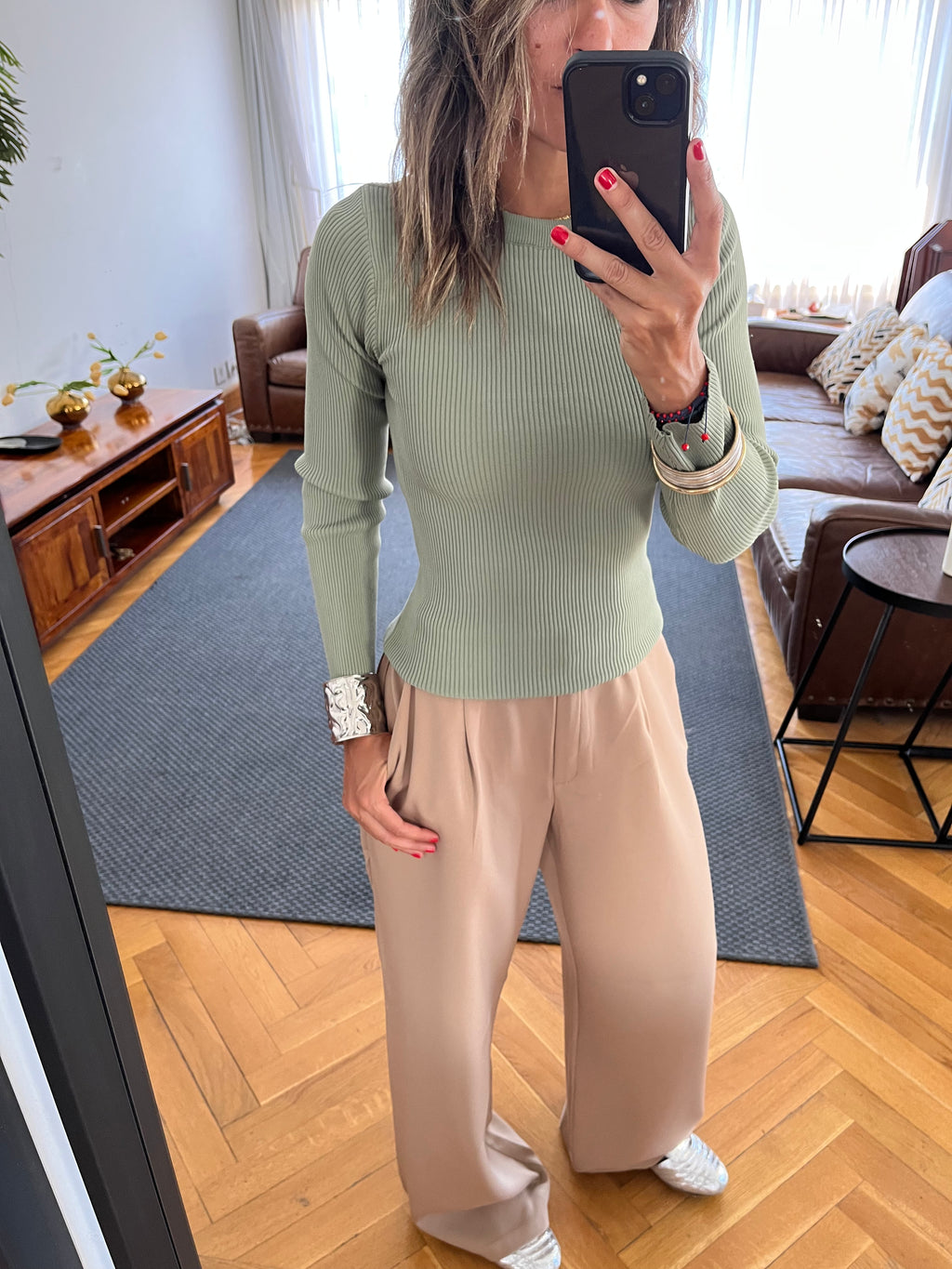 Pistachio Crewneck Contour Elevated Pullover