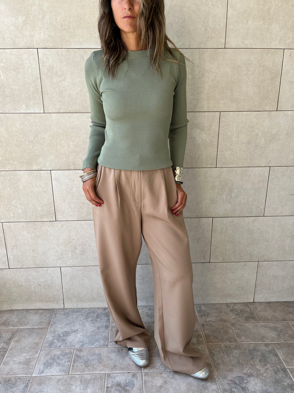 Pistachio Crewneck Contour Elevated Pullover