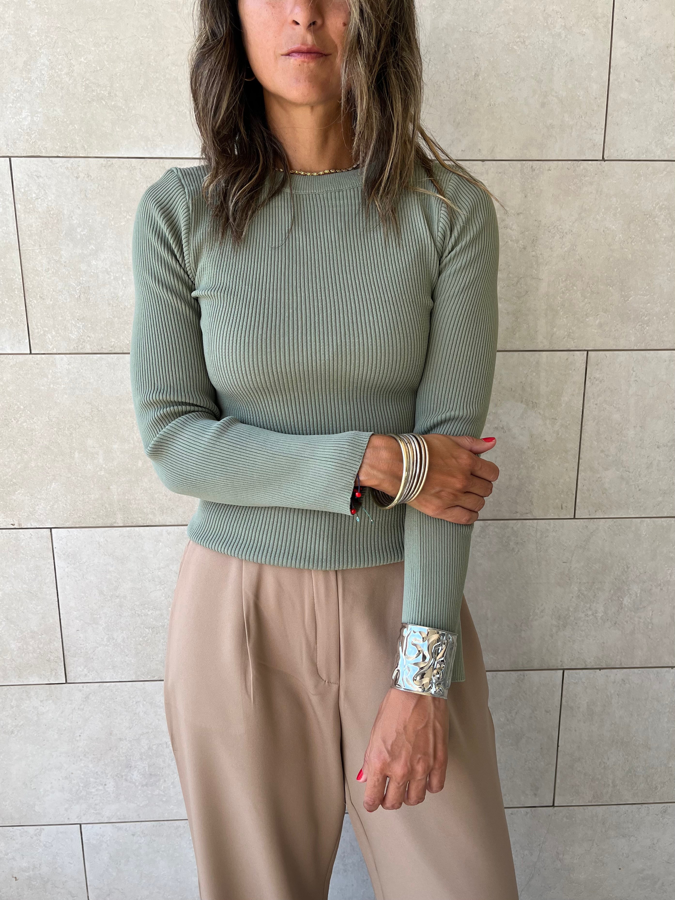 Pistachio Crewneck Contour Elevated Pullover