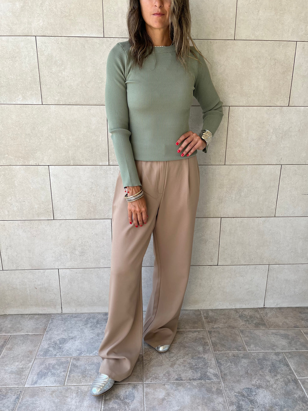 Pistachio Crewneck Contour Elevated Pullover