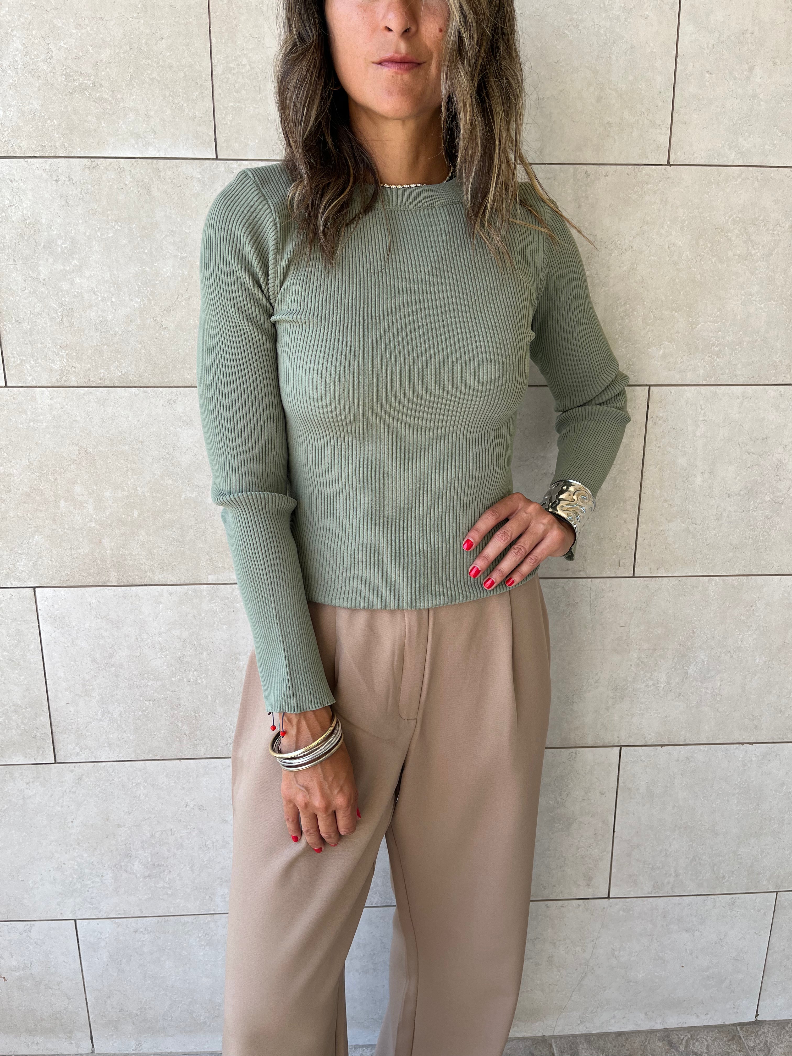 Pistachio Crewneck Contour Elevated Pullover