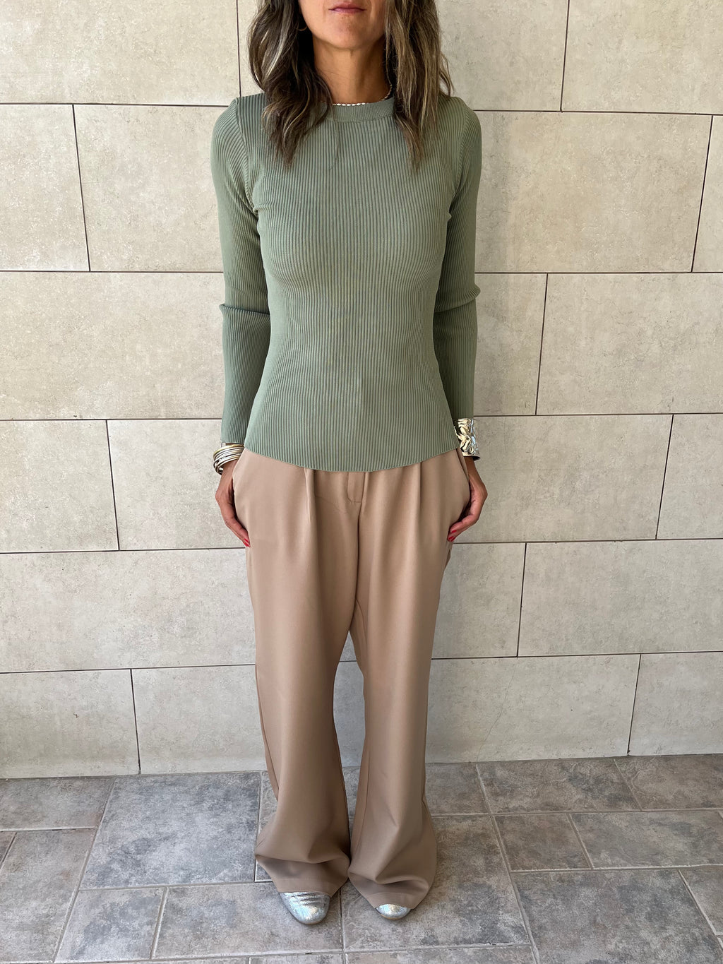 Pistachio Crewneck Contour Elevated Pullover