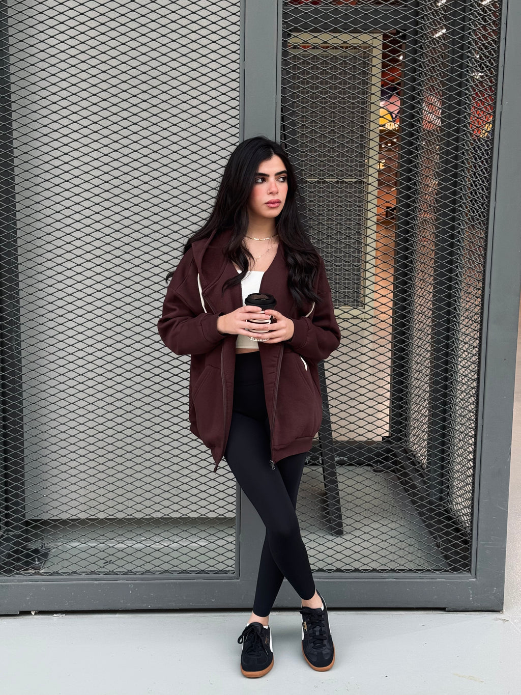 Brown Long Zip Up Hoodie