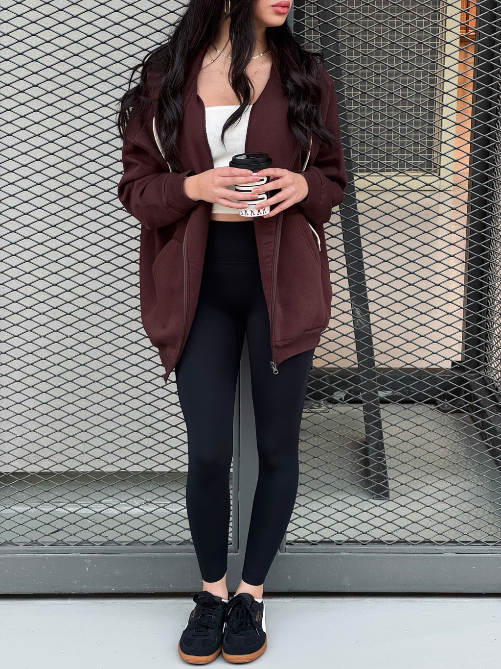 Brown Long Zip Up Hoodie