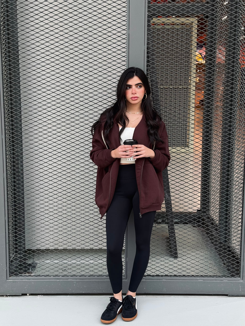 Brown Long Zip Up Hoodie