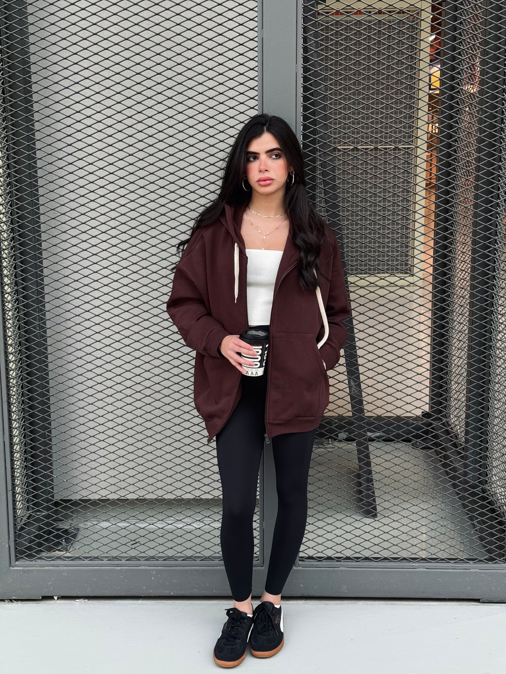 Brown Long Zip Up Hoodie