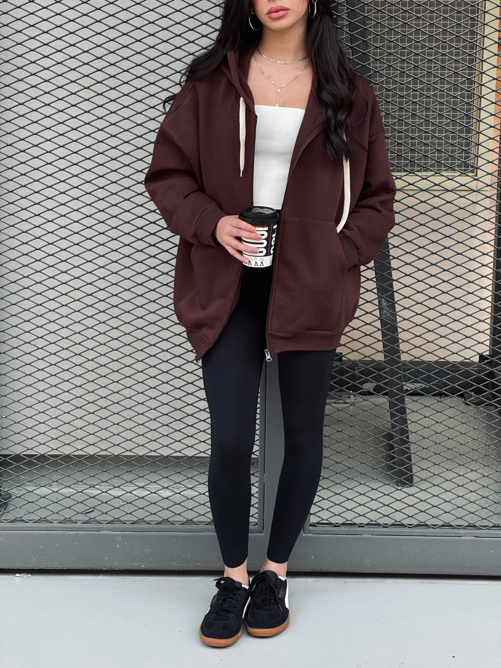 Brown Long Zip Up Hoodie