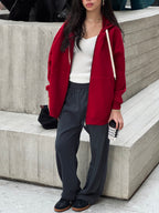 Burgundy Long Zip Up Hoodie