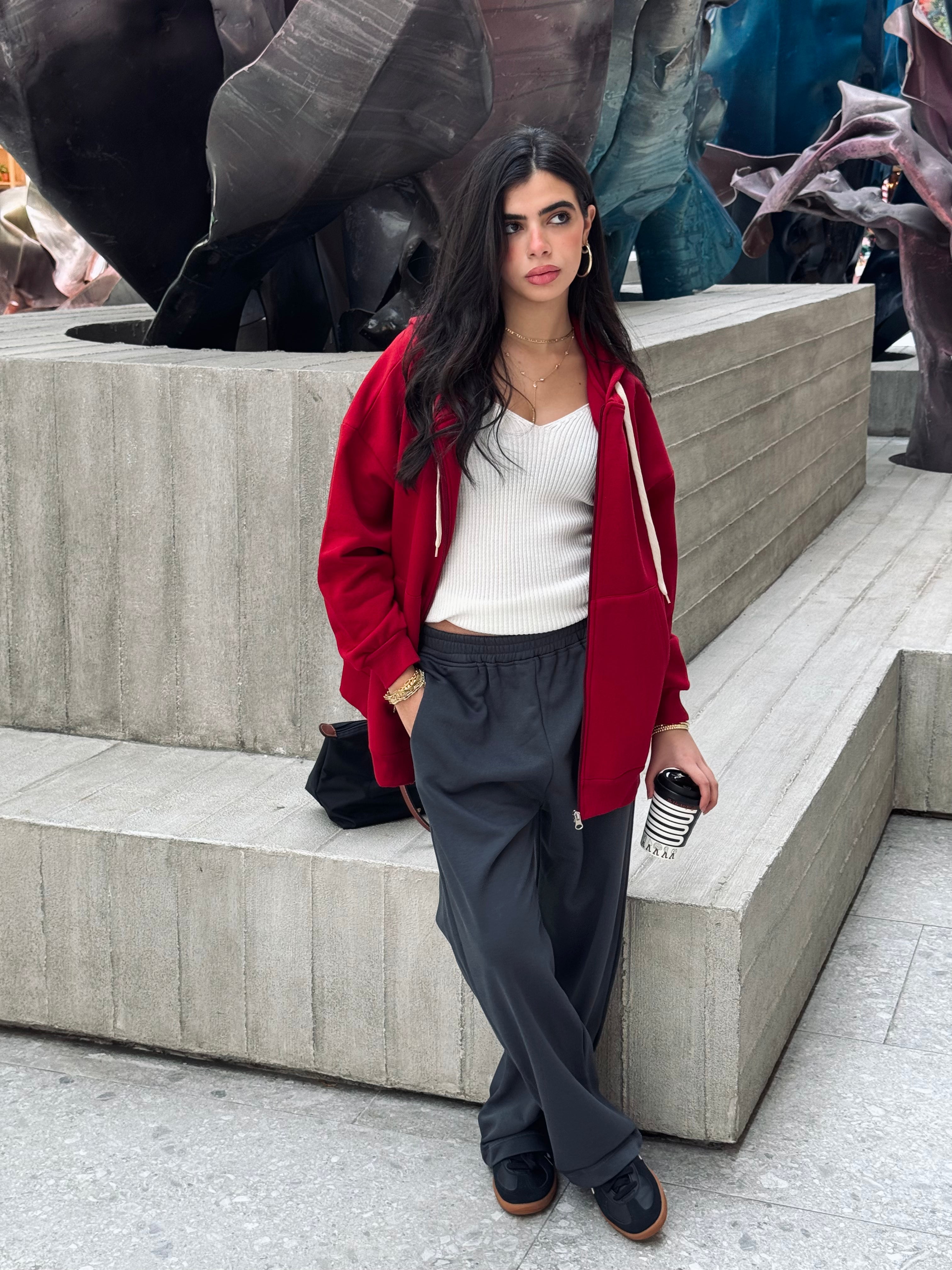 Burgundy Long Zip Up Hoodie