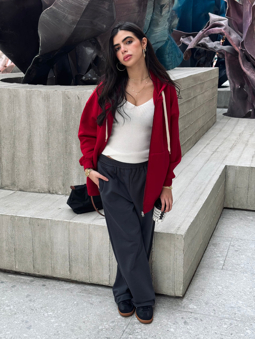 Burgundy Long Zip Up Hoodie