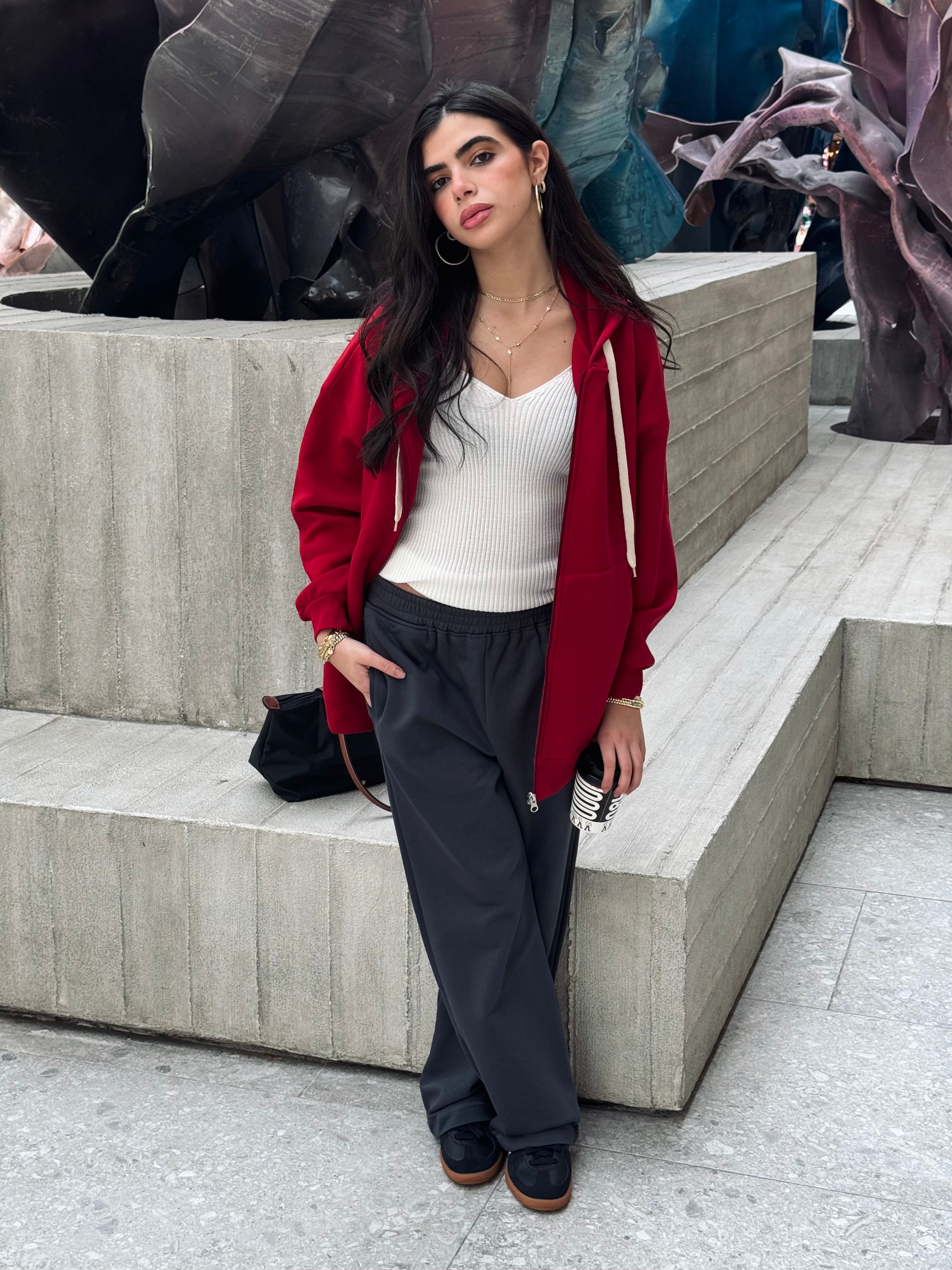 Burgundy Long Zip Up Hoodie