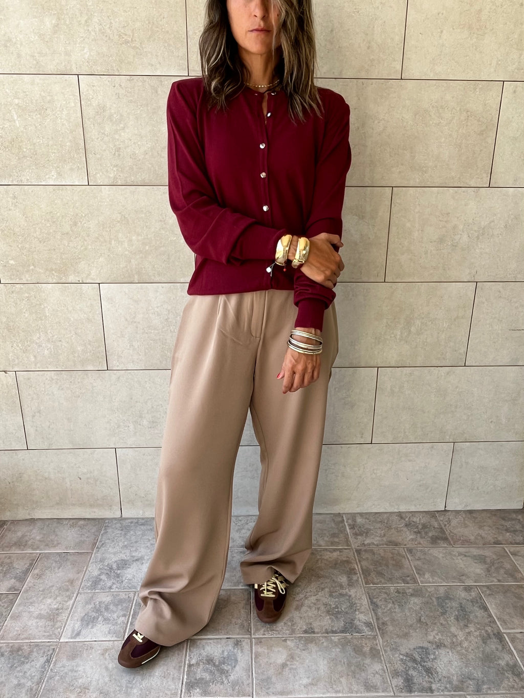 Burgundy Signature Button Knit Cardigan