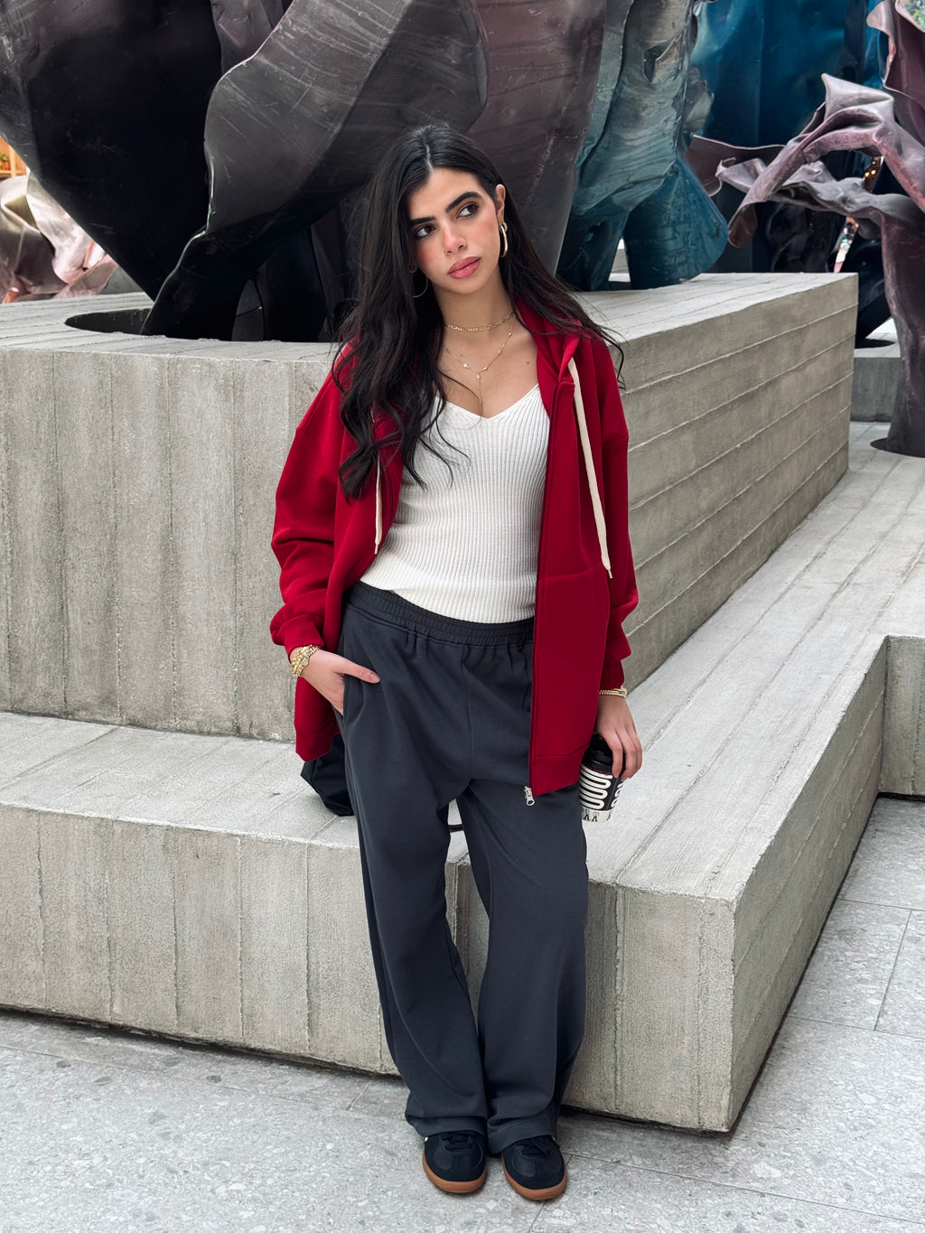 Burgundy Long Zip Up Hoodie