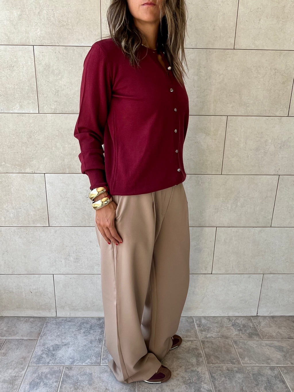 Burgundy Signature Button Knit Cardigan