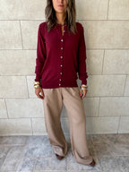 Burgundy Signature Button Knit Cardigan