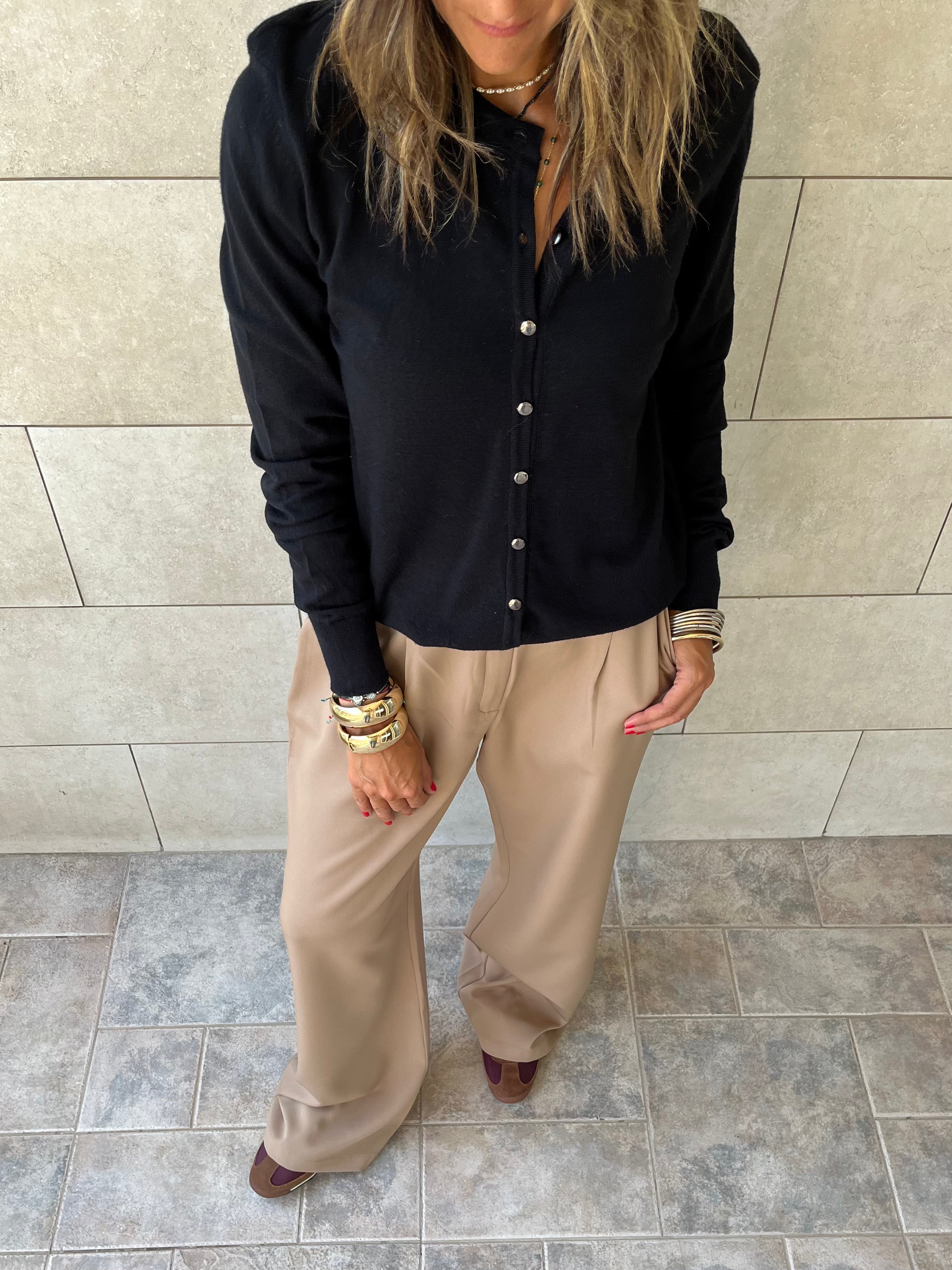 Black Signature Button Knit Cardigan