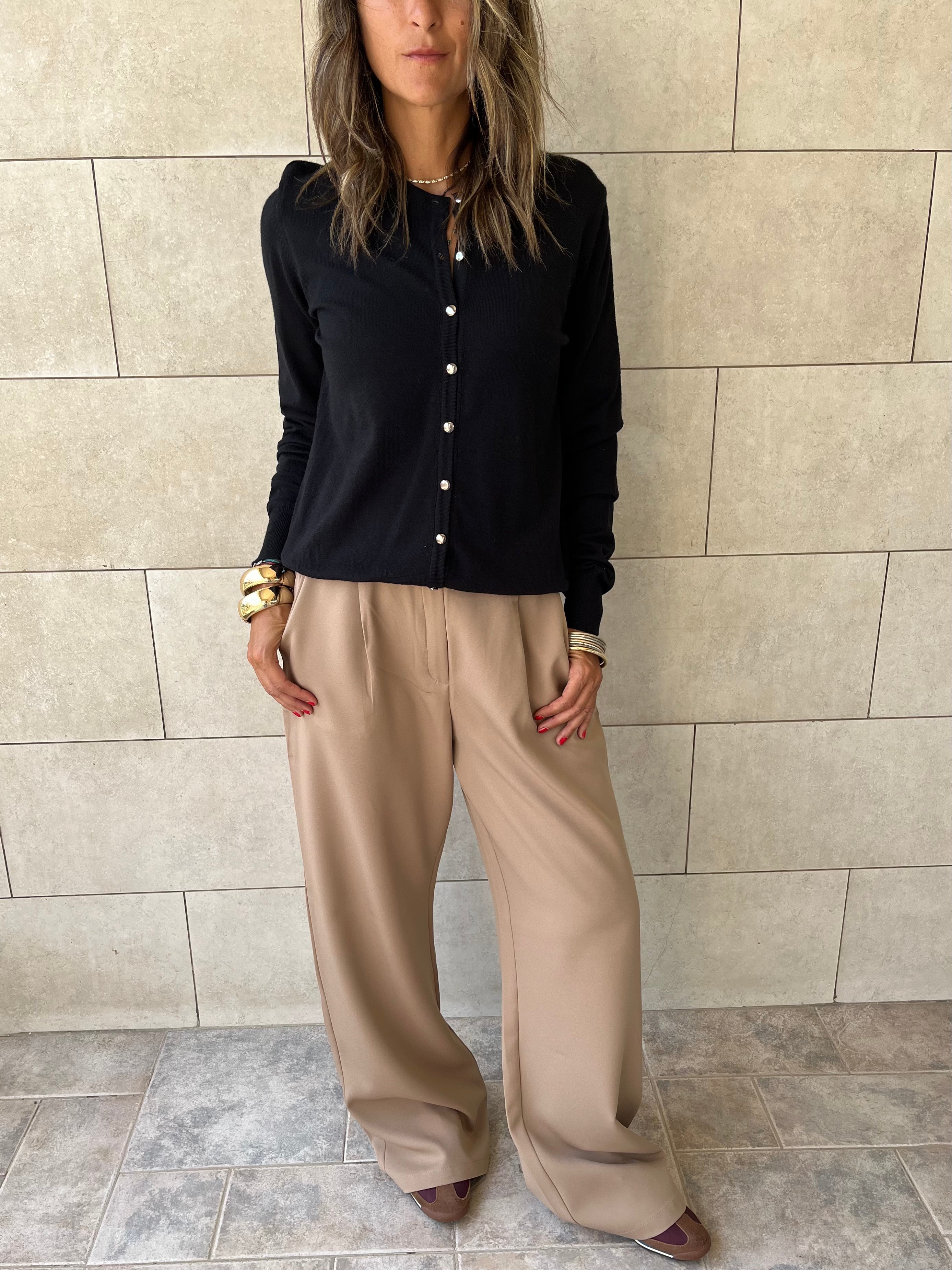 Black Signature Button Knit Cardigan