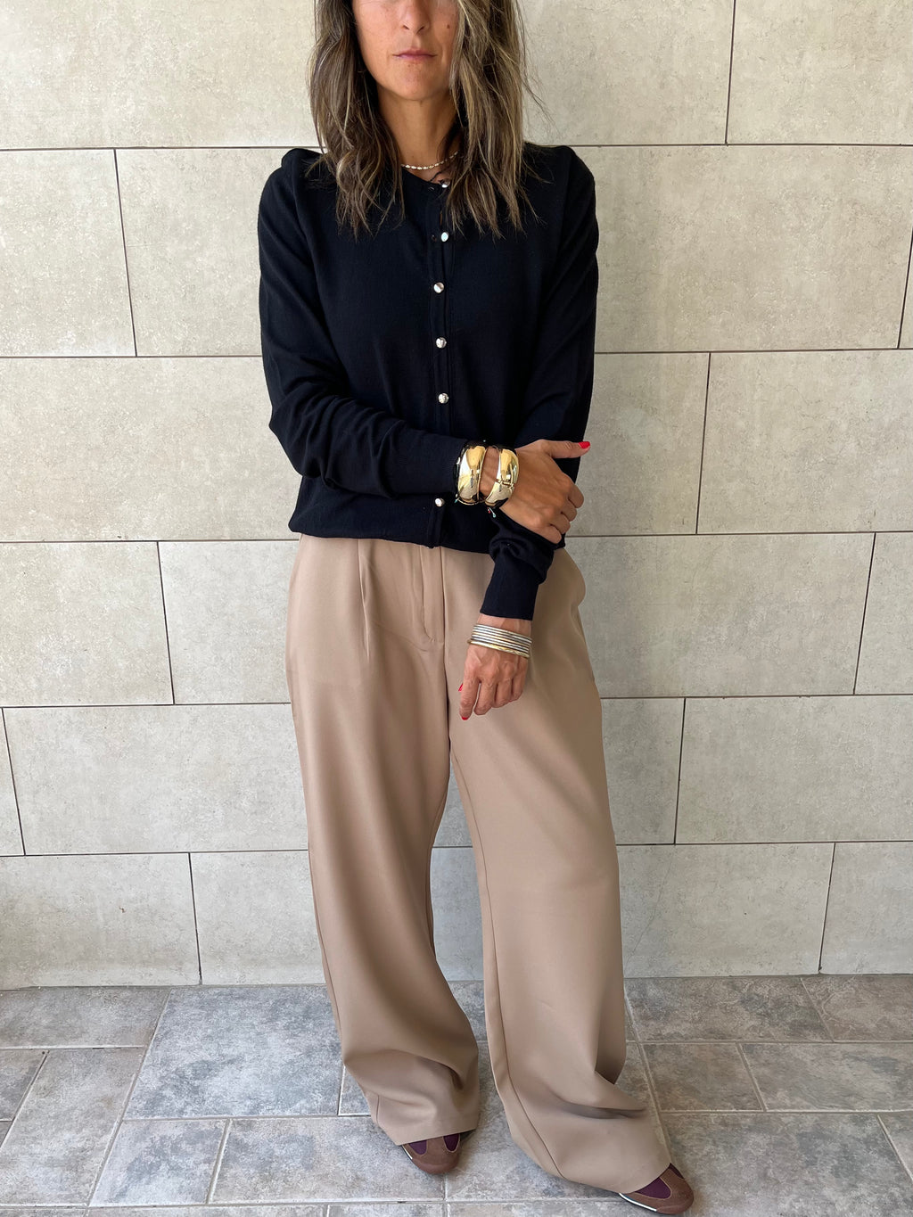 Black Signature Button Knit Cardigan