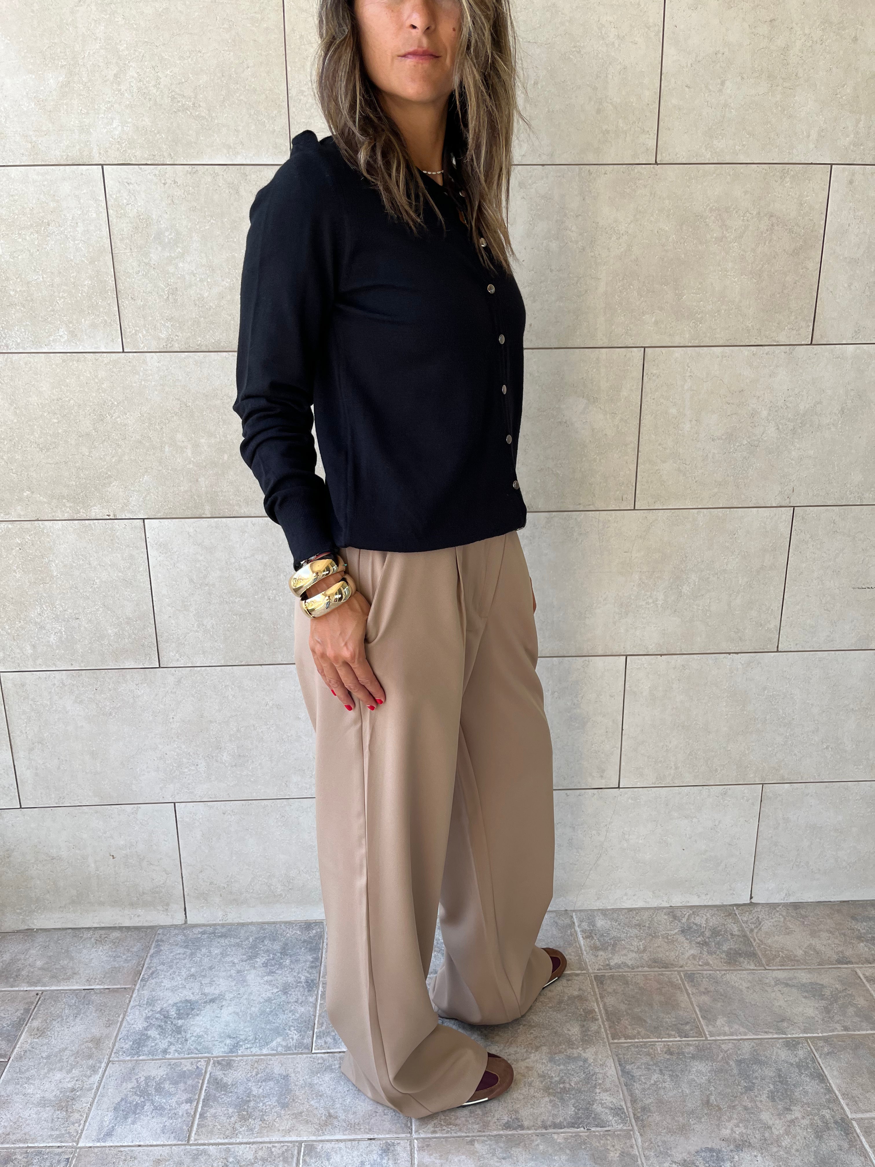 Black Signature Button Knit Cardigan