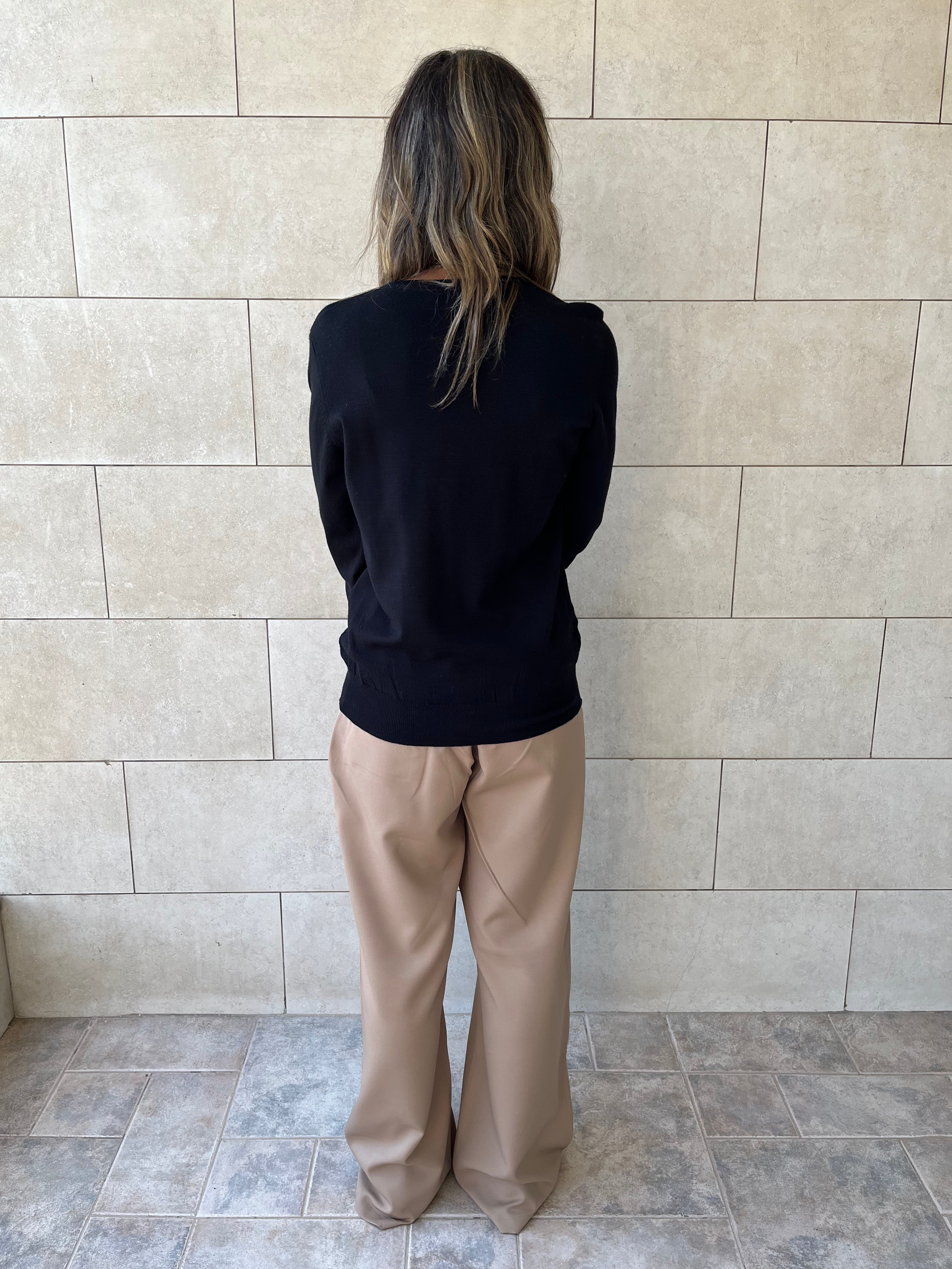 Black Signature Button Knit Cardigan