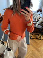 Rust V-Neck Contour Elevated Pullover