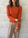 Rust V-Neck Contour Elevated Pullover