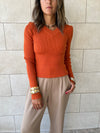 Rust V-Neck Contour Elevated Pullover