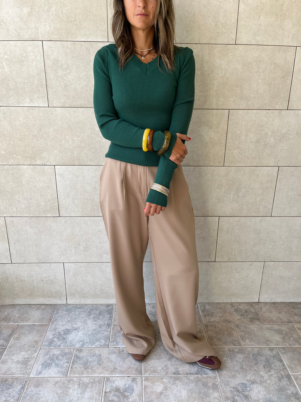 Teal V-Neck Contour Elevated Pullover