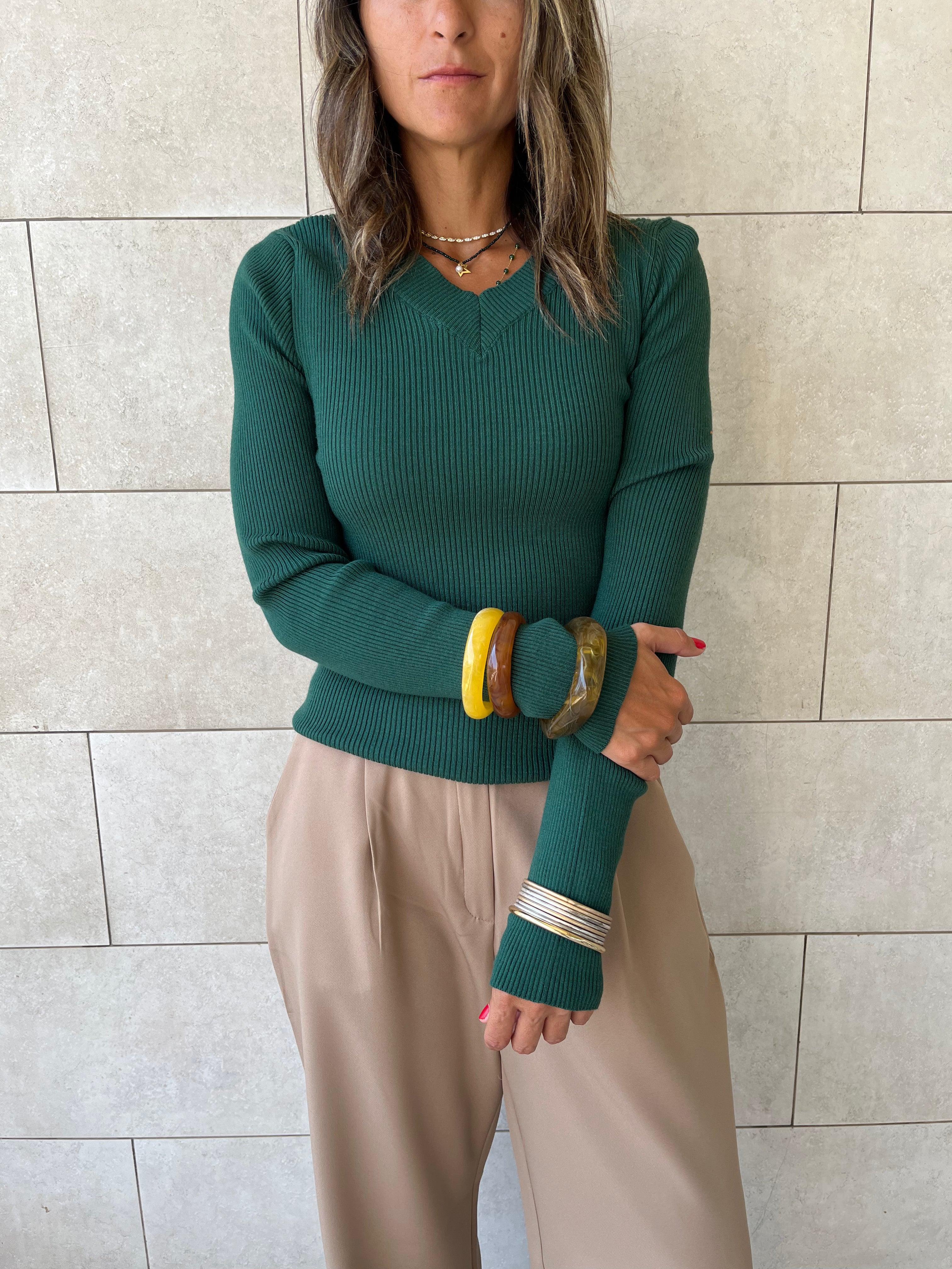 Teal V-Neck Contour Elevated Pullover