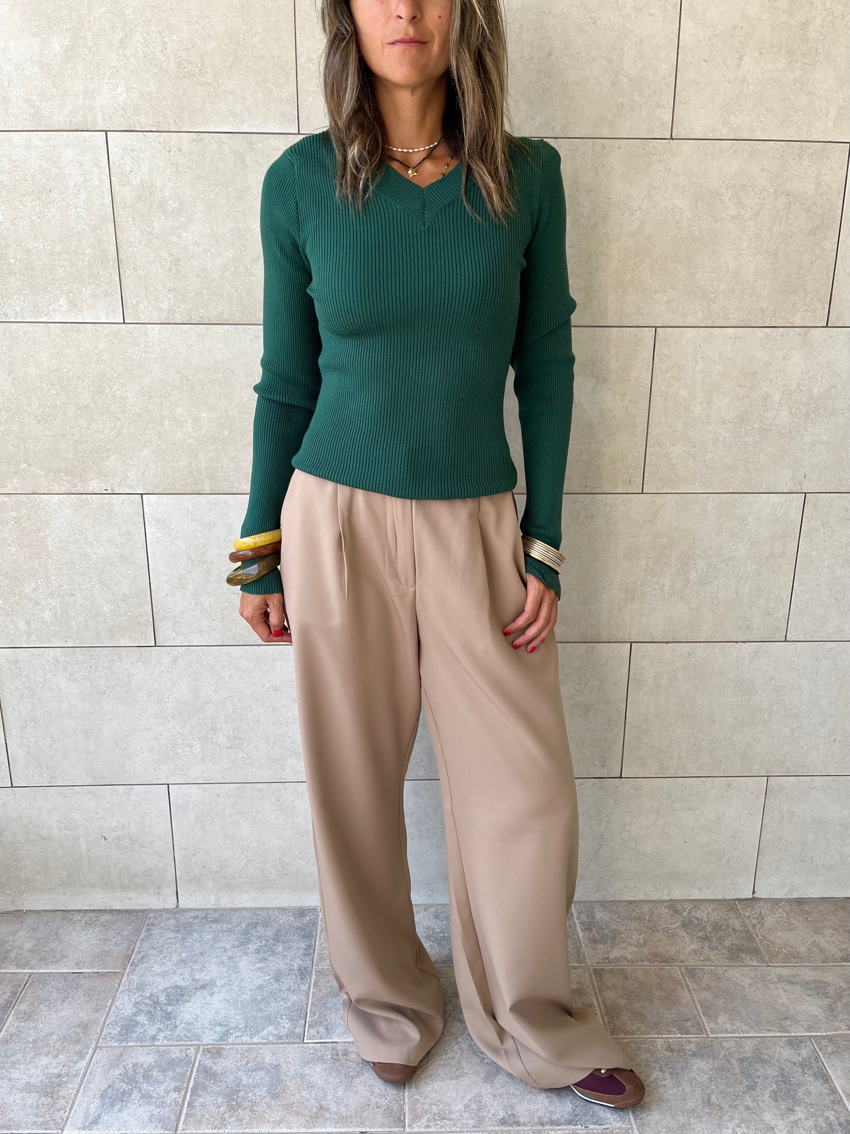 Teal V-Neck Contour Elevated Pullover