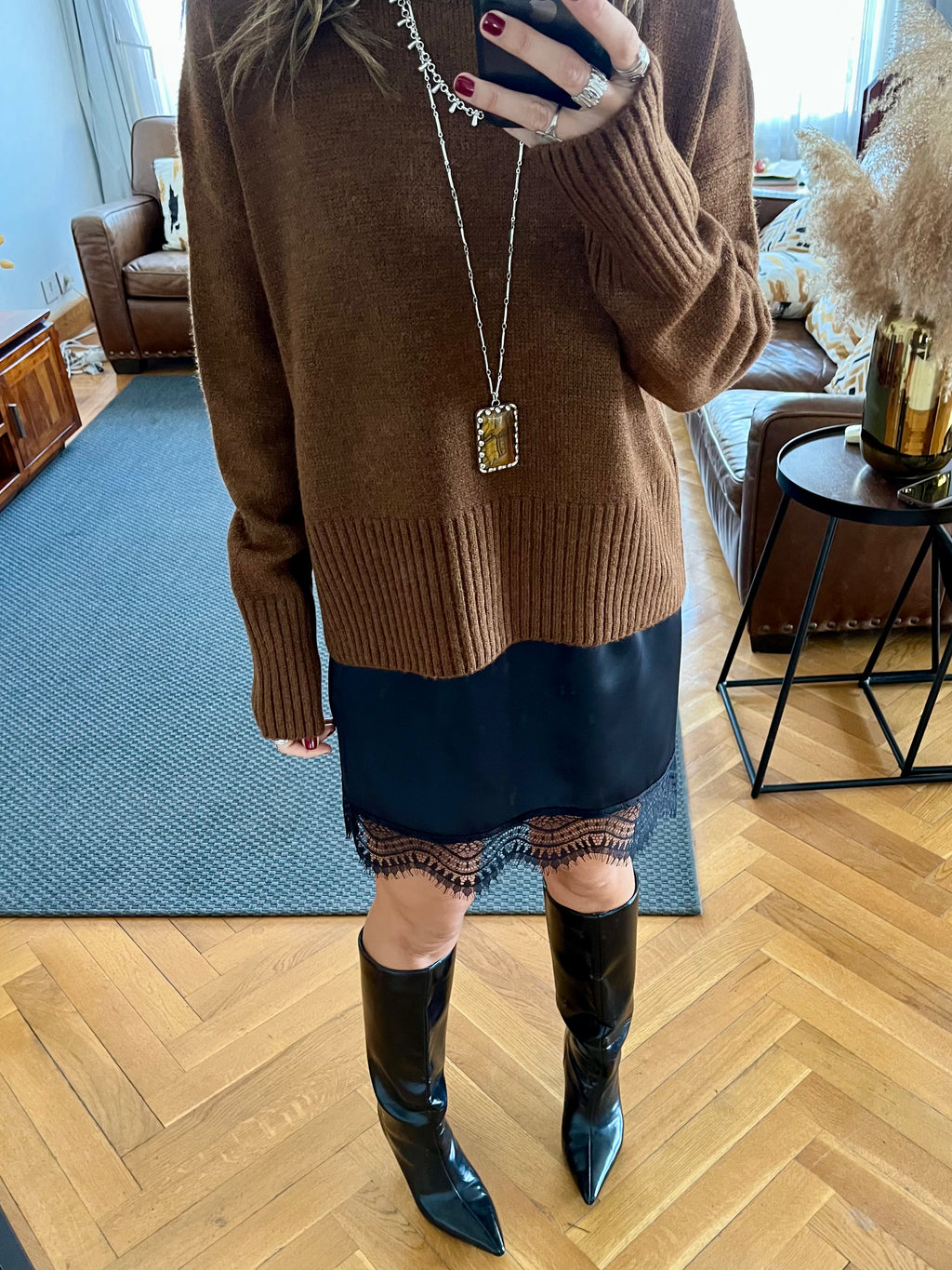 Mini Lace Satin Skirt