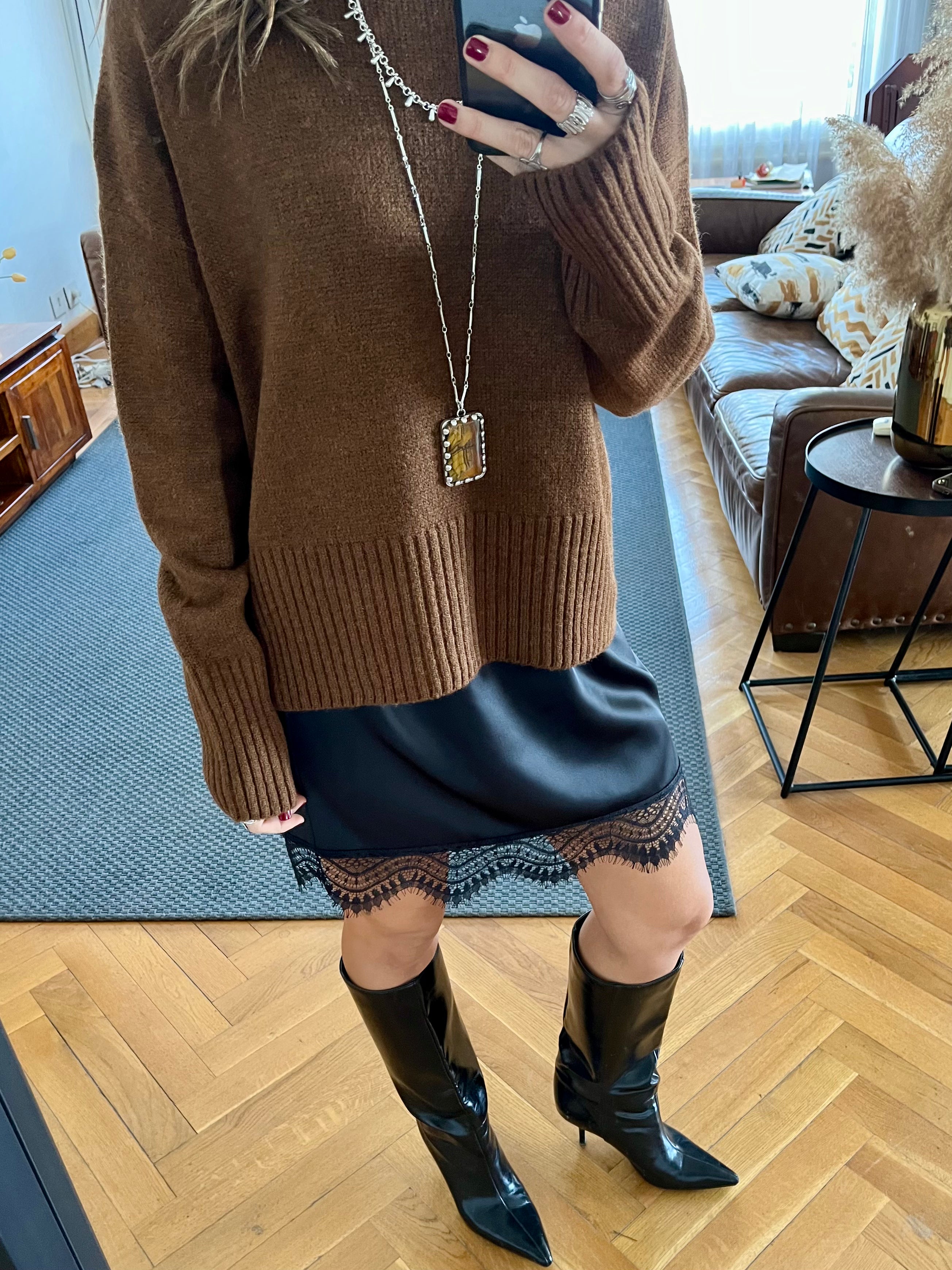 Mini Lace Satin Skirt