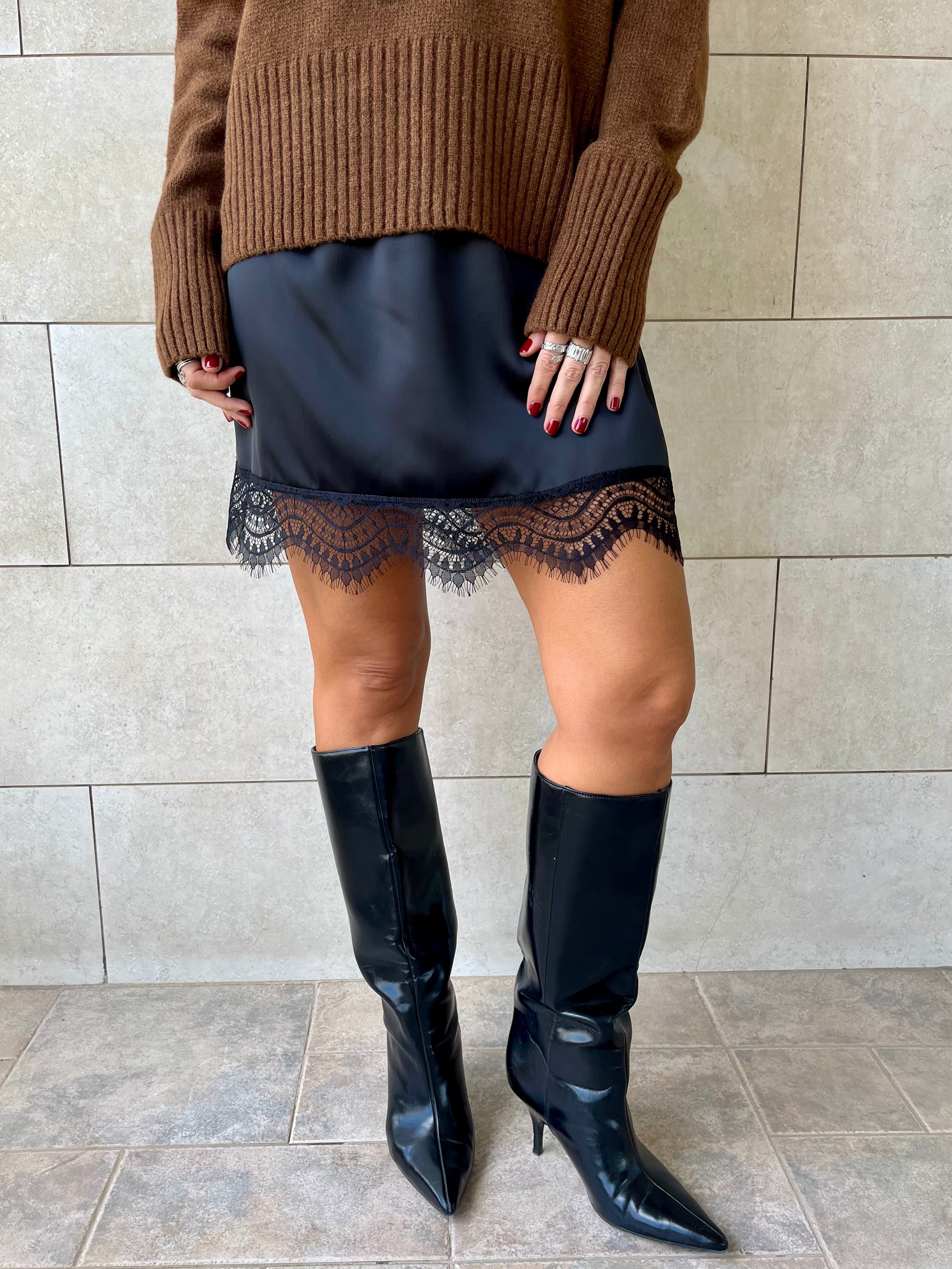Mini Lace Satin Skirt
