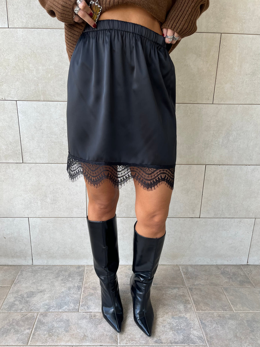 Mini Lace Satin Skirt