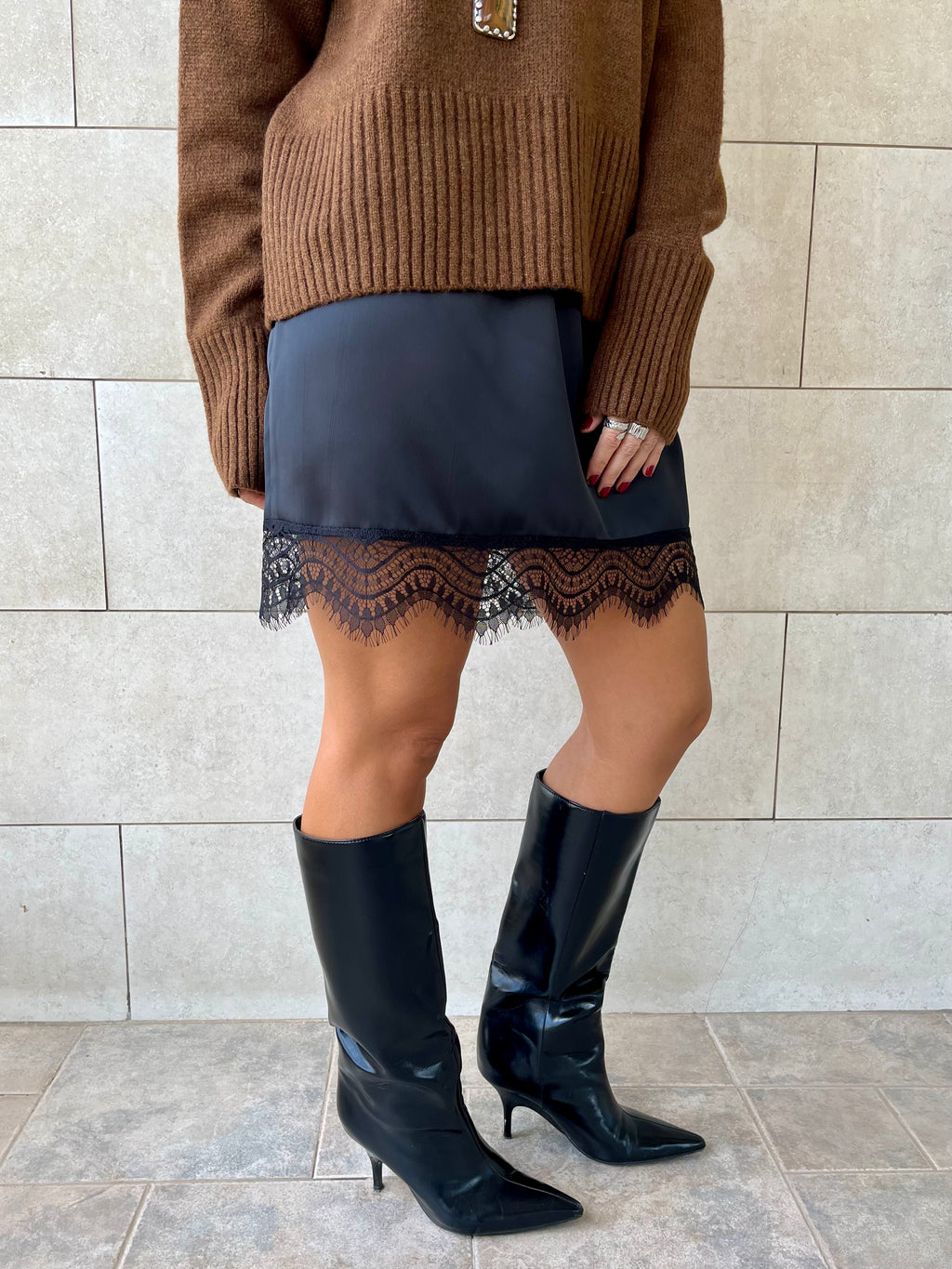 Mini Lace Satin Skirt