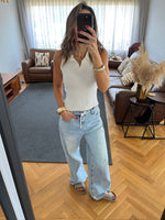 White Sleeveless Polo Collar Top