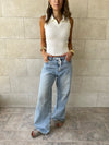 White Sleeveless Polo Collar Top