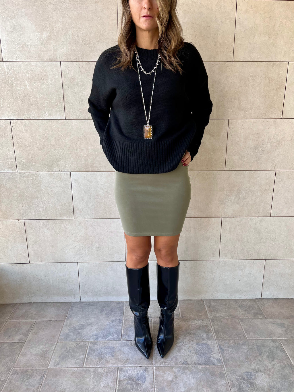 Olive Scuba Skirt