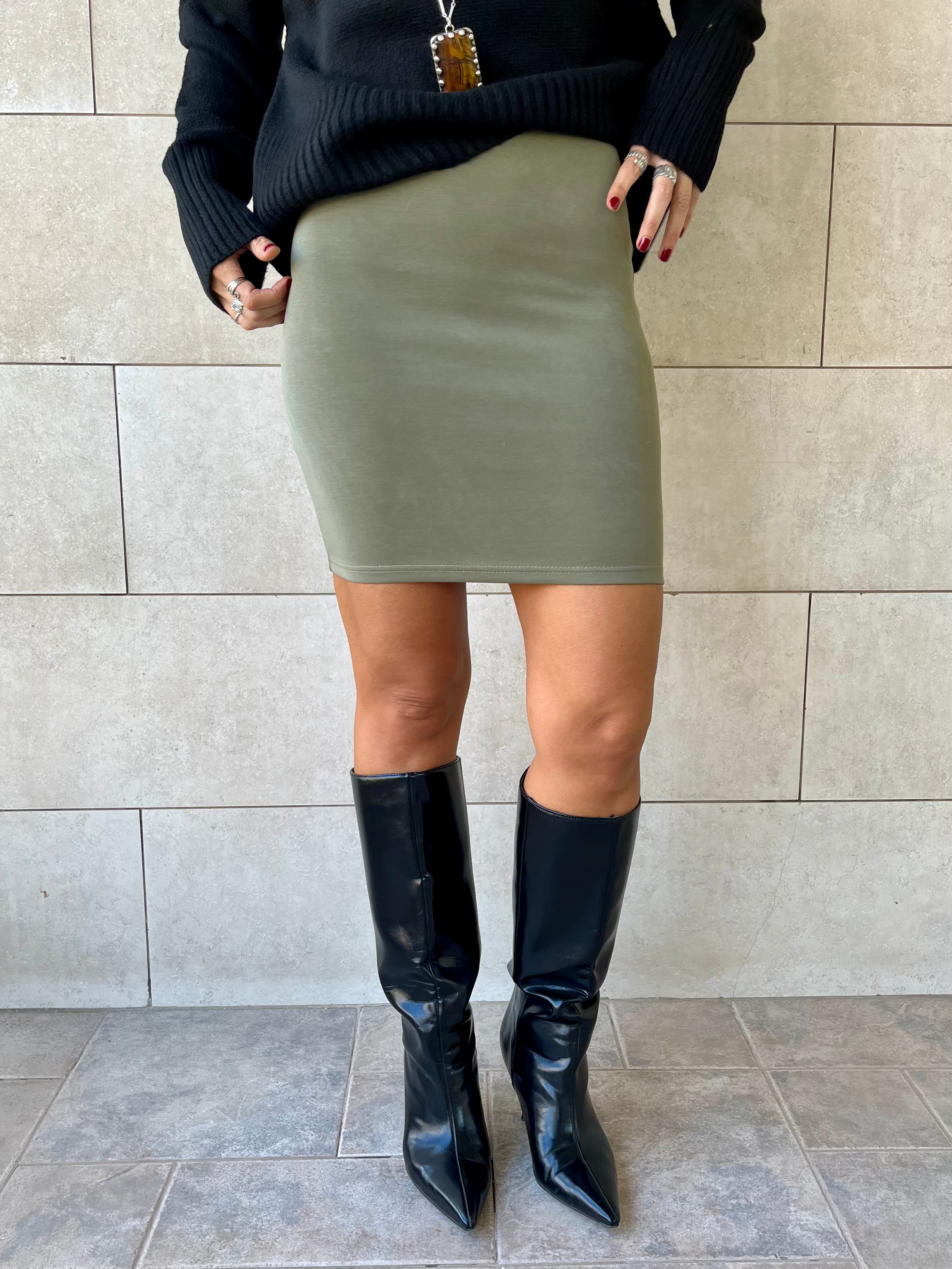 Olive Scuba Skirt